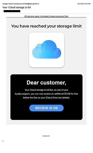 Xfinity Connect Your iCloud storage is full Printout_Redacted