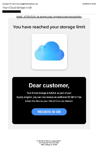 Xfinity Connect Your iCloud storage is full Printout_Redacted
