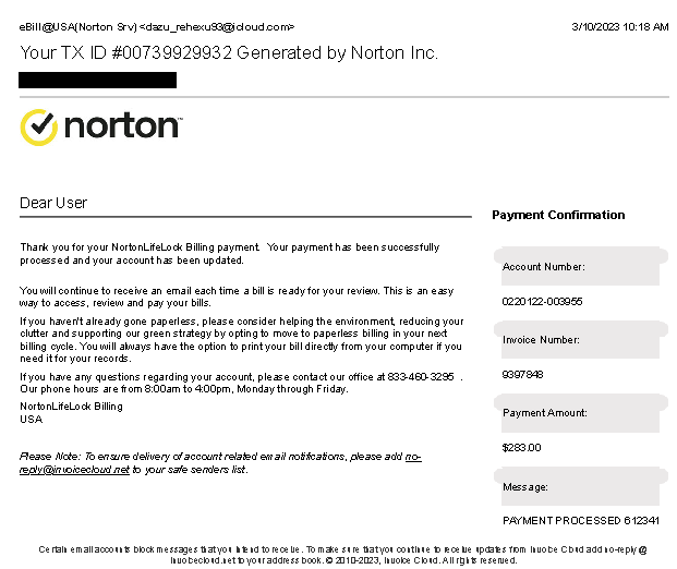 Xfinity Connect Your TX ID 00739929932 Generated by Norton Inc Printout_Redacted
