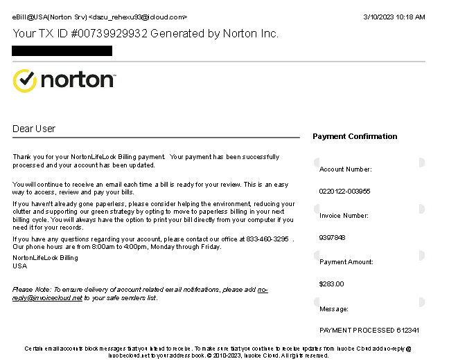 Xfinity Connect Your TX ID 00739929932 Generated by Norton Inc Printout_Redacted